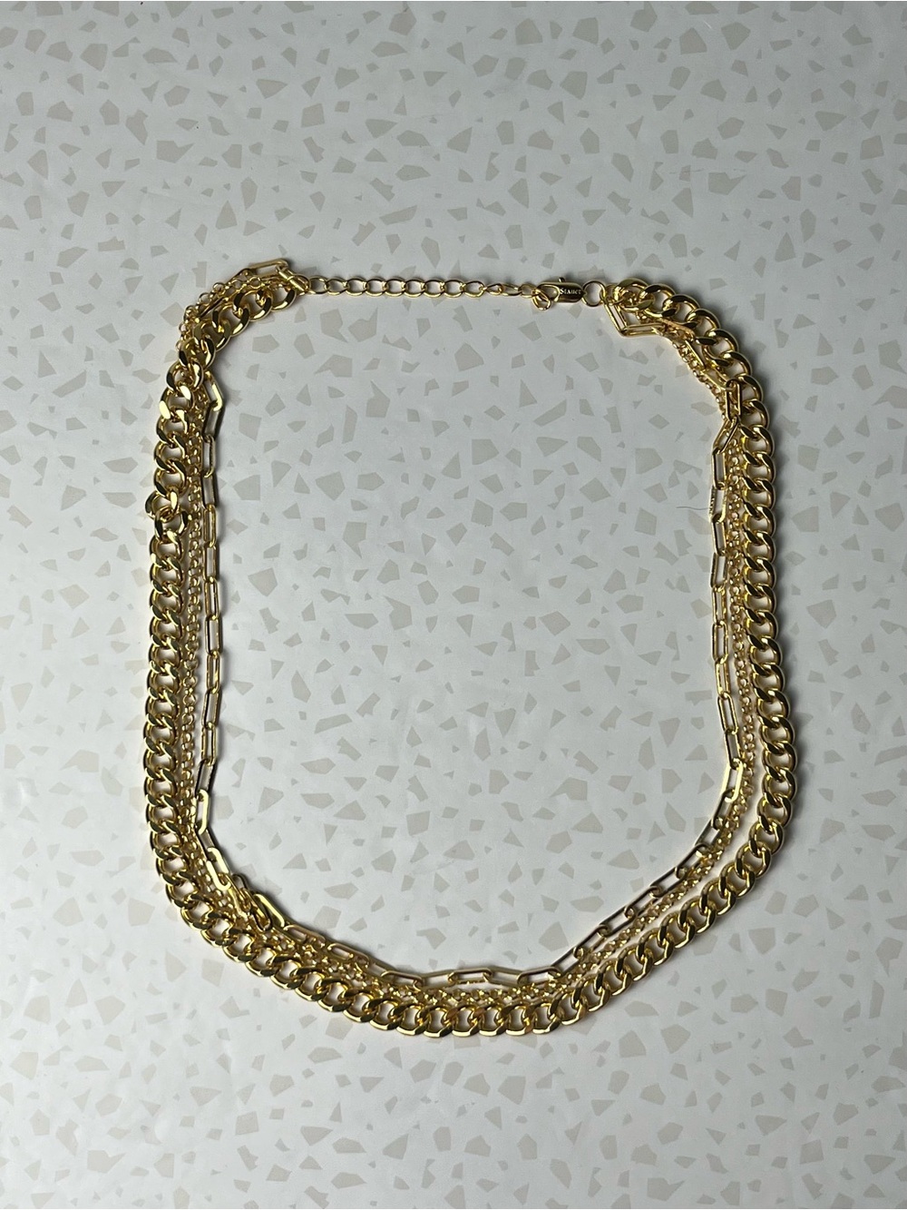Stauer Gold Tone Triple Strand Layered Curb Paperclip Chain Statement Necklace